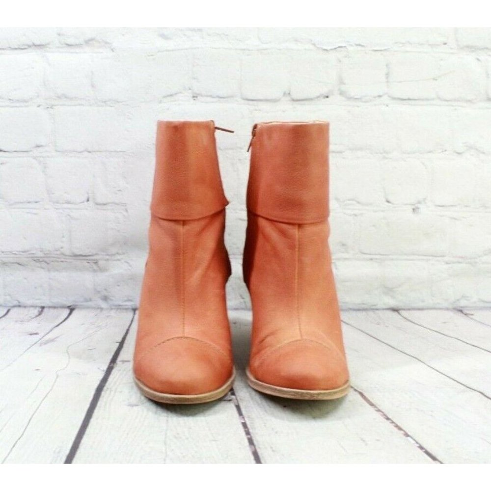 LL Bean Burnt Orange Leather Cap Toe Block Heel Side Zip Boots Size 8 M - Picture 4 of 9